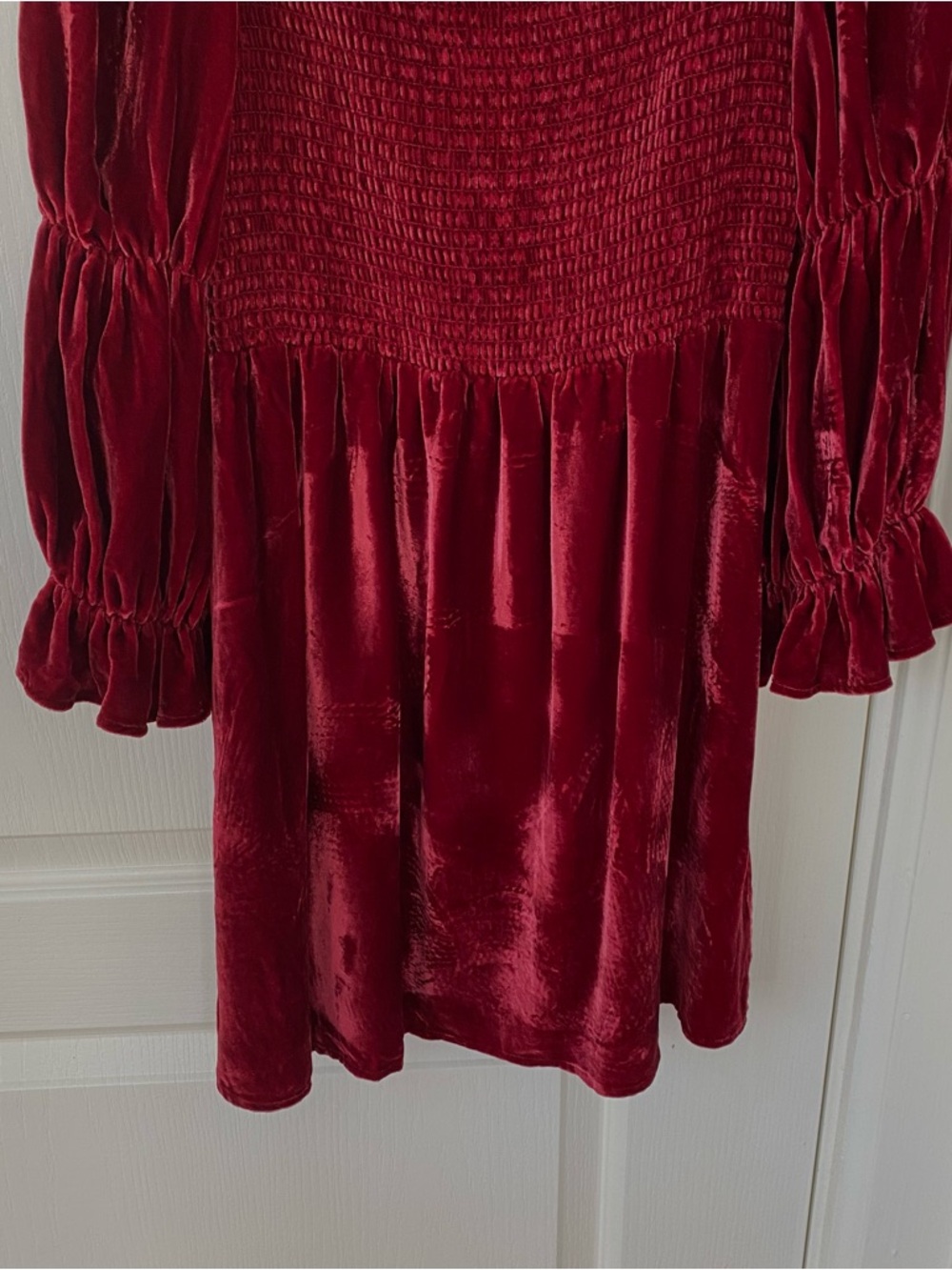 $278 Reformation Albi Burgundy Velvet Velour Silk Puff Sleeves Mini Dress Size M - Picture 6 of 14